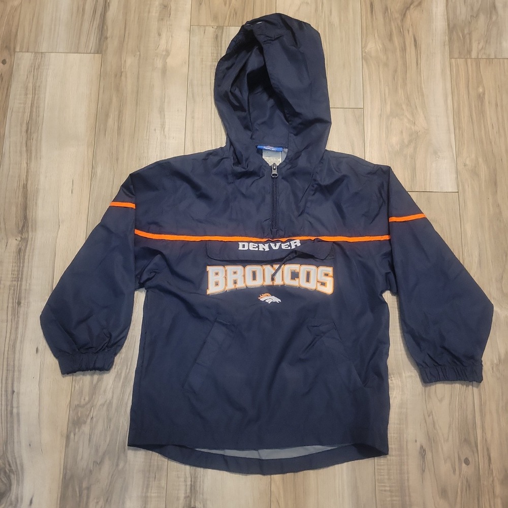 Denver Broncos Reebok Hoodie Pullover Jacket Kids 5/6 Navy Blue Pockets